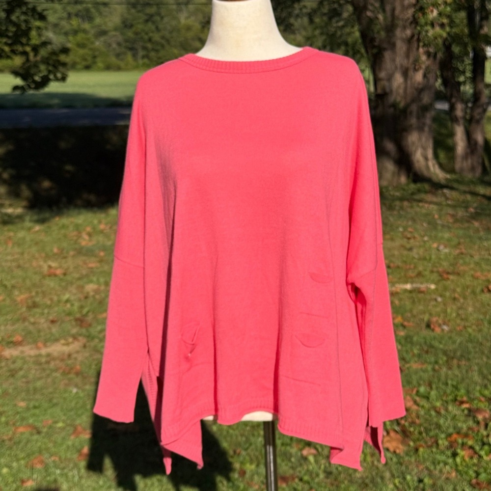 Mersea Anya Sweater Womens OS Coral Pink Knit Oversized Crew Neck Pockets Cozy